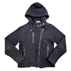 DoublJu Hoodie Women’s L Black Full Zip Asymmetrical Fleece Sweatshirt Jacket